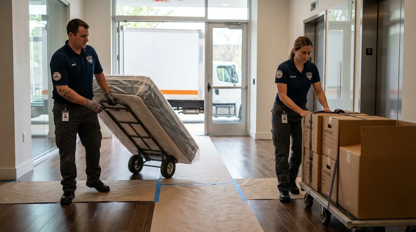 Professional apartment movers loading elevator in Linwood, NJ