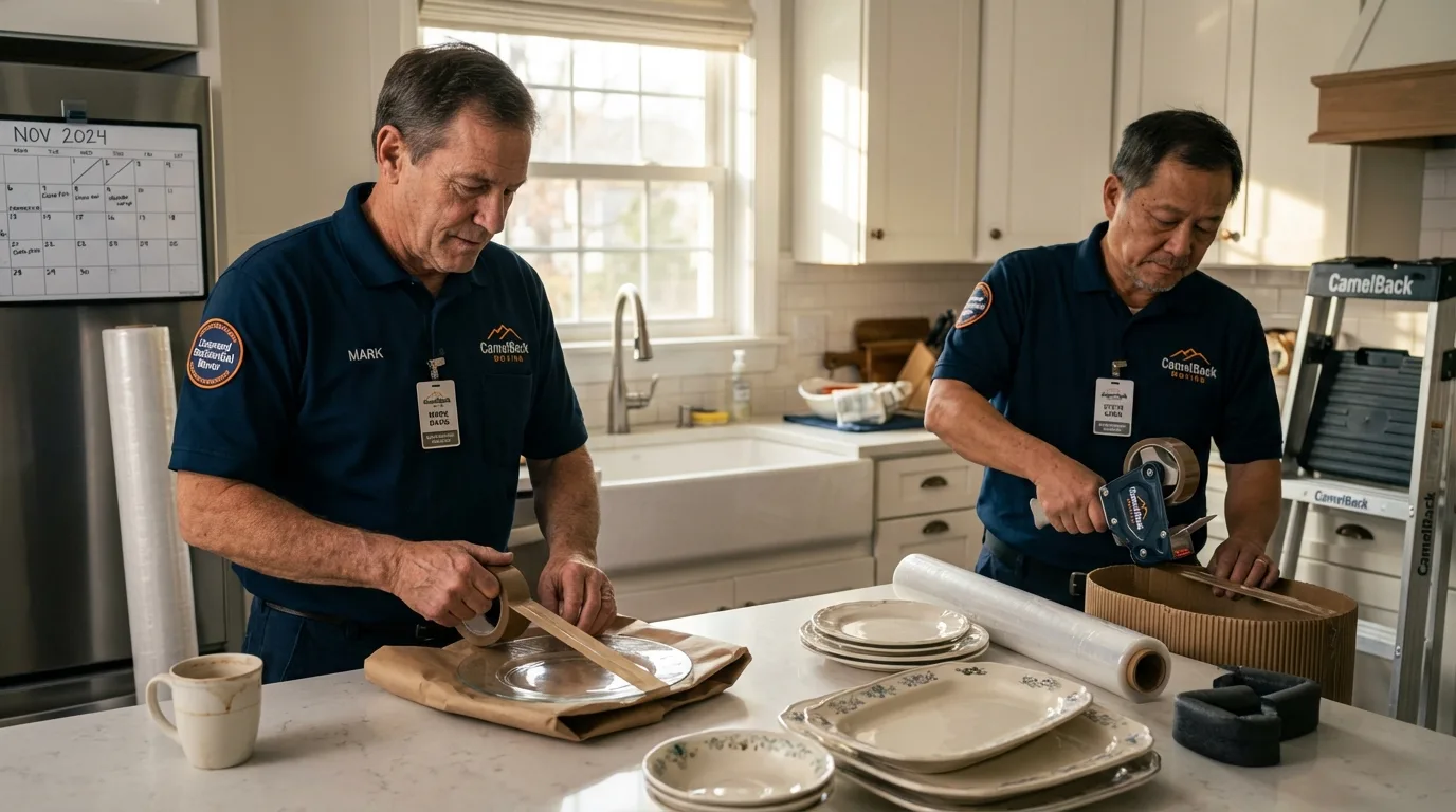 Professional crew packing kitchen dishware in Linwood, NJ